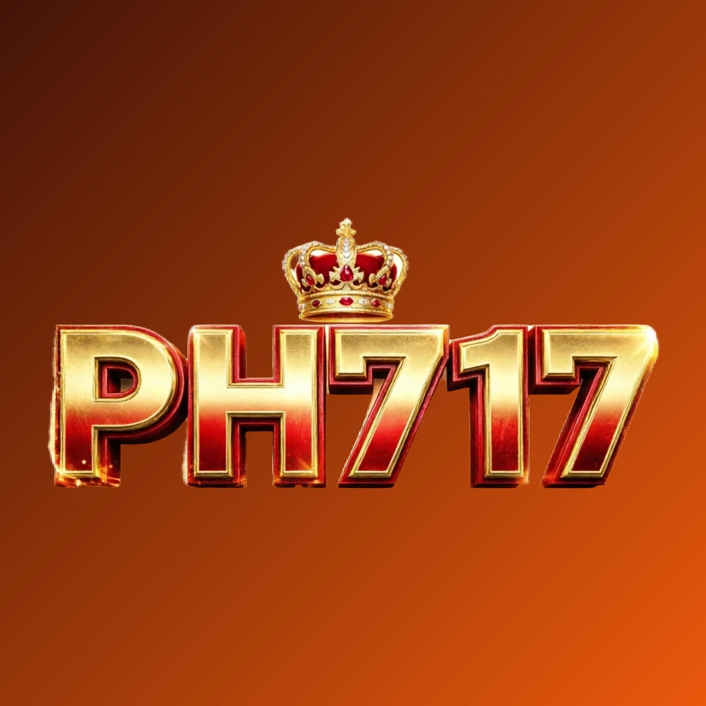 Dynamic casino-style logo for PH717 featuring massive bold lettering in bright gold and crimson colors with a glowing crown and sparkling light effects on a transparent background